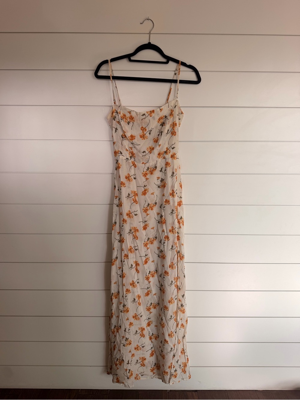 Reformation Cream Maxi Slip Dress with Orange Floral Print